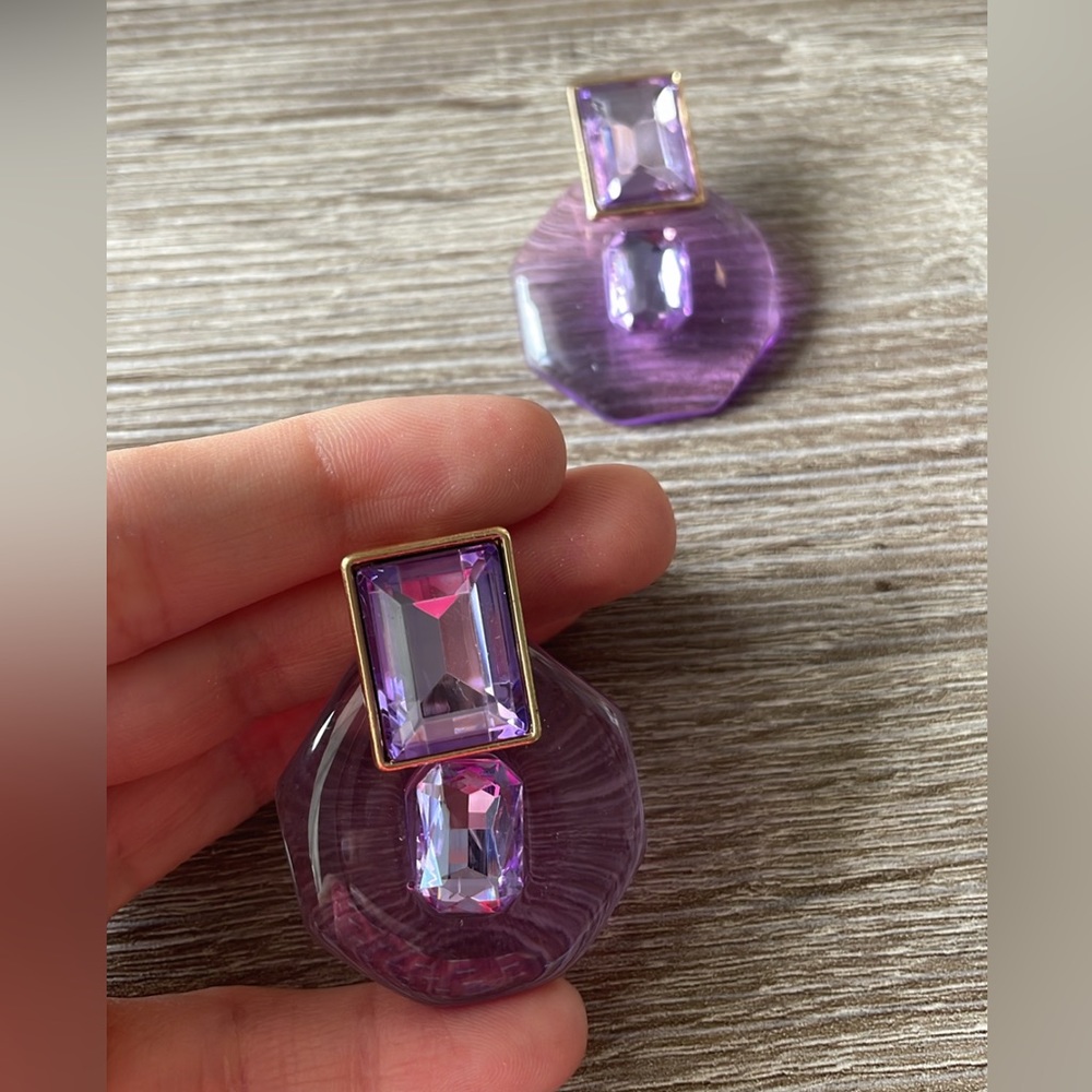 Purple clear earrings A335 - Picture 3 of 4
